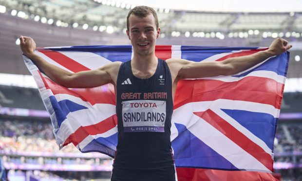 Handout photo provided by ParalympicsGB of Ben Sandilands wins gold and sets new World Record  in the Men's 1500m - T20 Final during day nine of the Paris 2024 Summer Paralympic Games. Picture date: Friday September 6, 2024. PA Photo. Photo credit should read: ParalympicsGB/PA Wire.

RESTRICTIONS: Use subject to restrictions. Editorial use only, no commercial use without prior consent from rights holder.