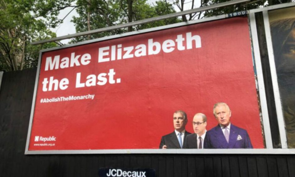 Anti-monarchy billboard in Dundee.