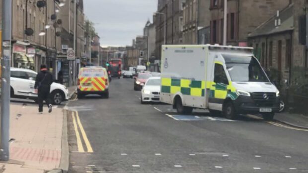 Emergency services at the scene on Perth Road in Dundee.