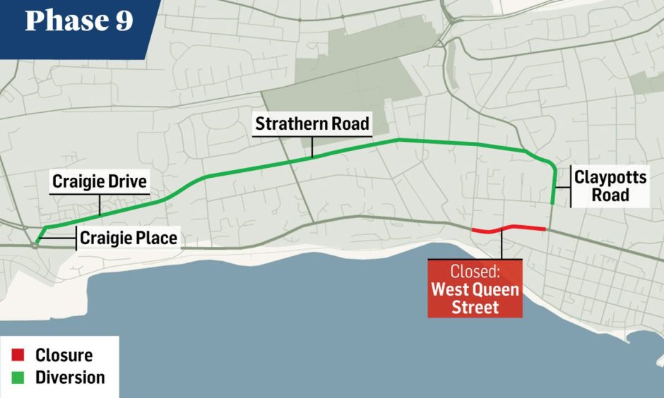 Phase nine of the Broughty Ferry works closure and diversions.