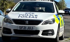 Police outside the house in Dunfermline on Tuesday.