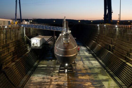 One of the decommissioned subs in dry dock in Rosyth. Image: MoD