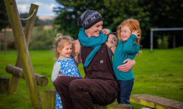 Kiri Stone with Yana, 2, left, and Tove, 3, right. Image: Steve MacDougall/DC Thomson