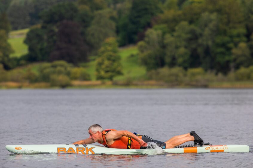 Dean in action during prone board training at Loch Clunie. Image: Steve MacDougall/DC Thomson.