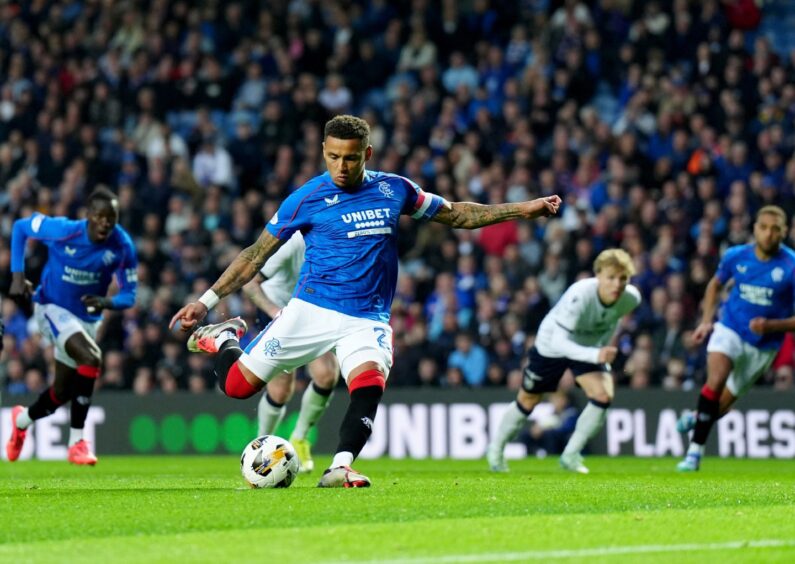 James Tavernier makes it 2-0 from the spot. Image: PA