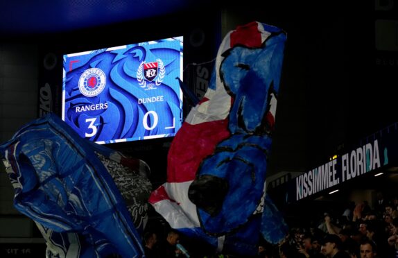 Dundee crashed out of the Premier Sports Cup at Ibrox. Image: Jane Barlow/PA Wire.