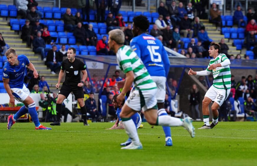 Celtic's Paulo Bernardo scores their side's second goal of the game.