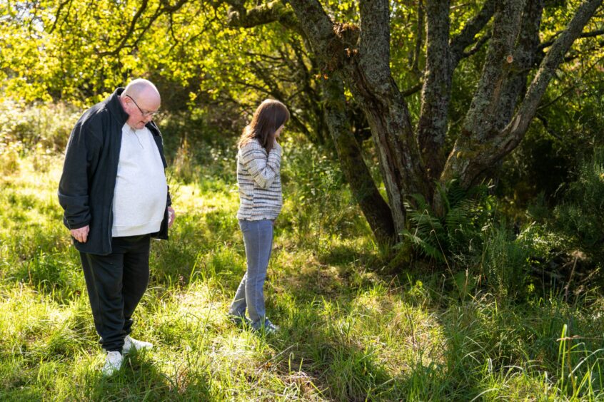 Allan at Marie at the spot where both the police and later the family dug for evidence.