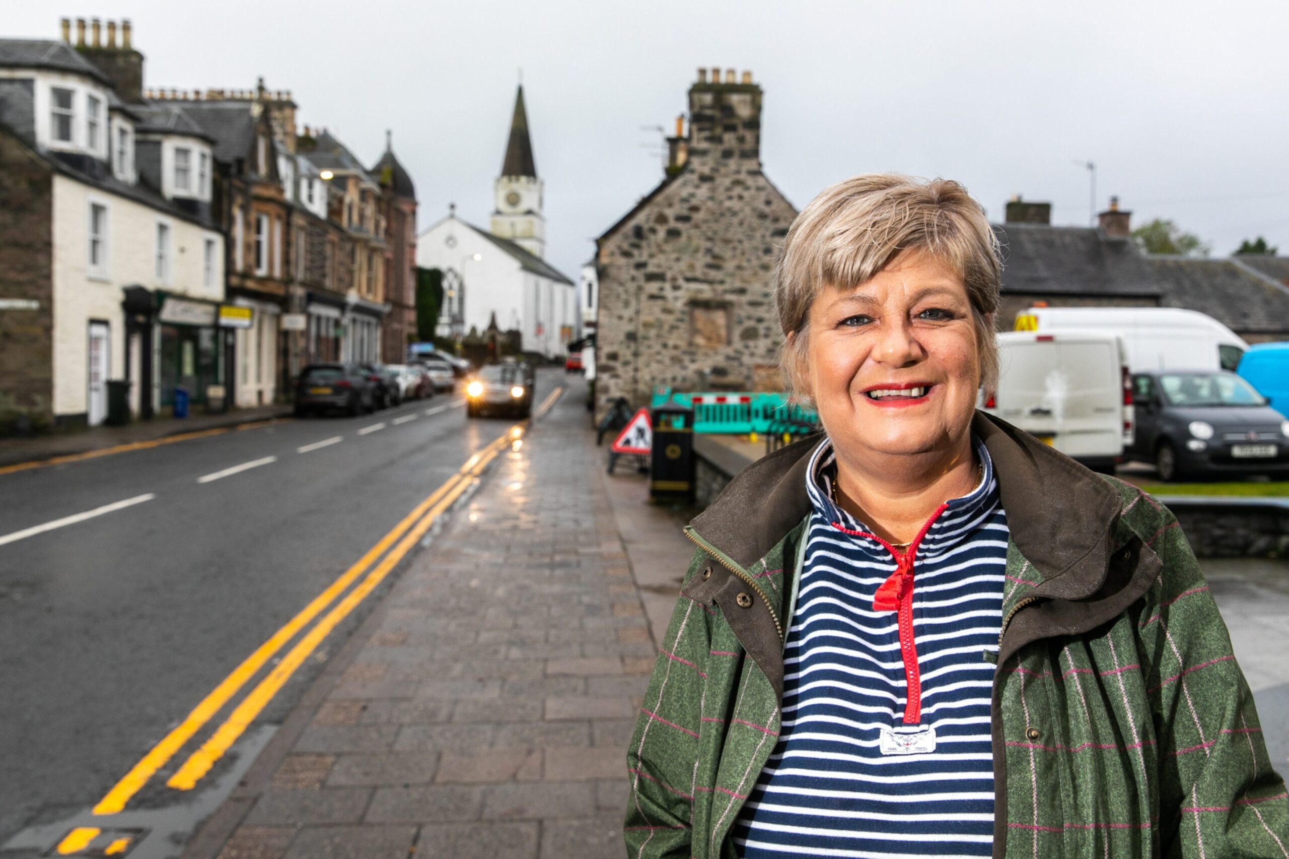 Gillian Brock on Comrie's High Street.