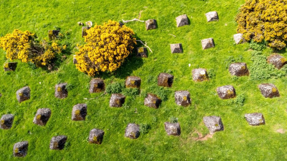 A drone image of Collessie's Dragon's Teeth. 