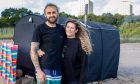 Katie Heath and Chris Barratt with their pop-up sauna tent in Kirkcaldy.