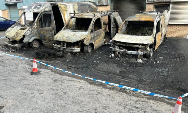 To go with story by Laura Devlin. Police probe wilful fire at pringkerse Industrial Estate Picture shows; Burnt out cars at pringkerse Industrial Estate, Stirling . pringkerse Industrial Estate,. Supplied by Rivivo Furniture Shop Date; 28/09/2024