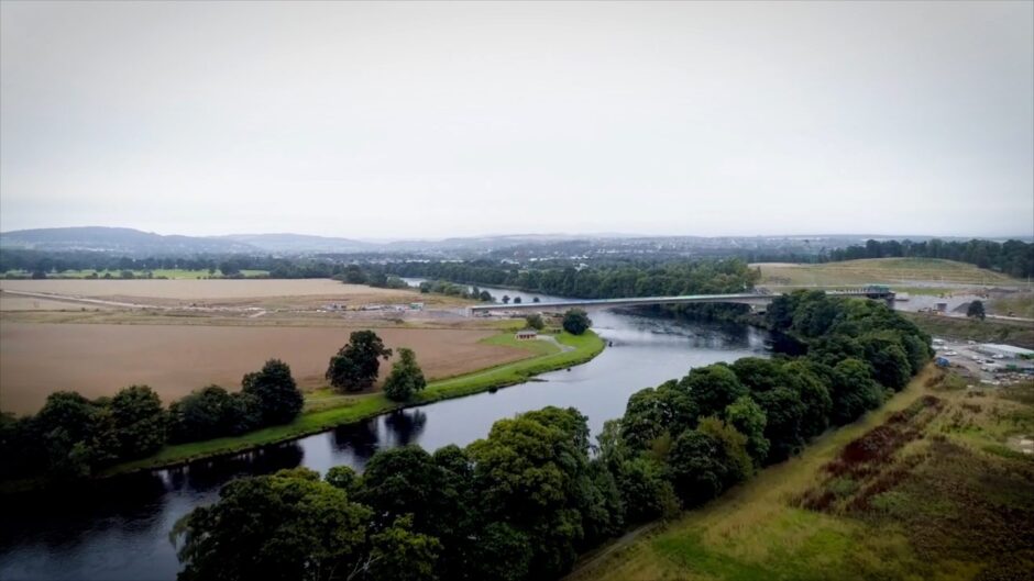 Drone image of Destiny Bridge across River Tay