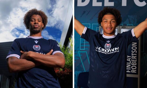 Summer Dundee signings Julien Vetro (left) and Oluwaseun Adewumi have joined on loan from Burnley. Images: Dundee FC.