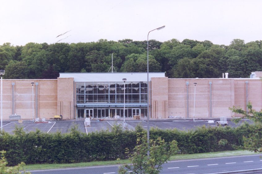 an aerial shot showing the shell of the Dundee Virgin cinema building following the progression of work 