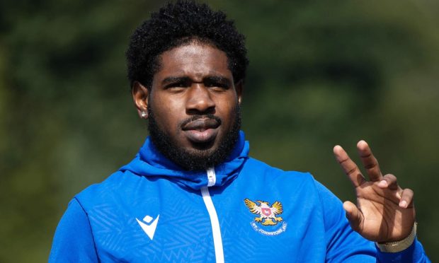 St Johnstone defender Andre Raymond gestures during training