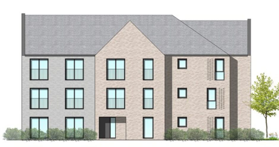 Architect drawing of three-storey block of flats