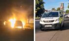 Police outside the home on Arbroath Road after the car fire. Image: Andrew Robson/DC Thomson/supplied