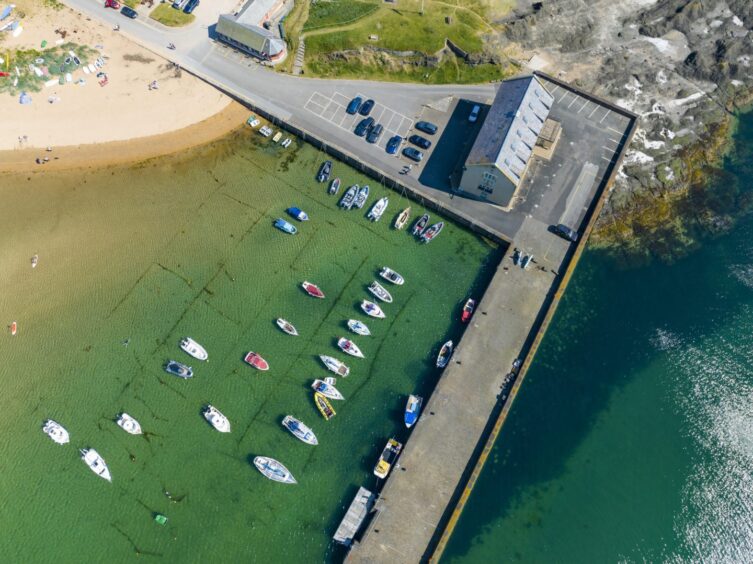 Aerial shot of Elie Harbour.