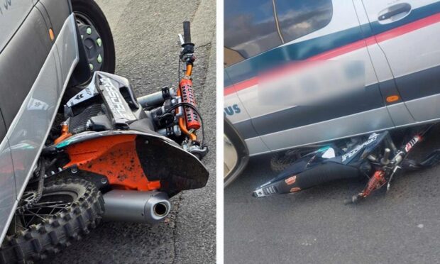 The bike ended up underneath the minibus after the Glenrothes crash. Image: fifejammerlocations.com