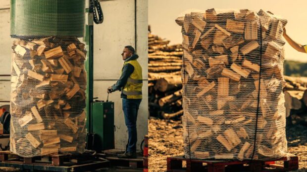 A worker putting together a bag of Firewood Express fuel Image: Firewood Express