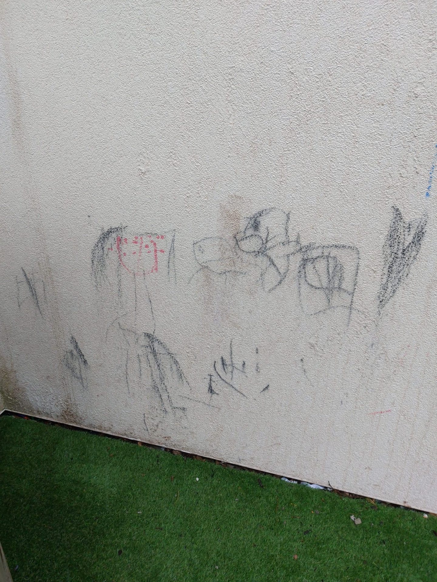 Vandals graffitied one of the walls.