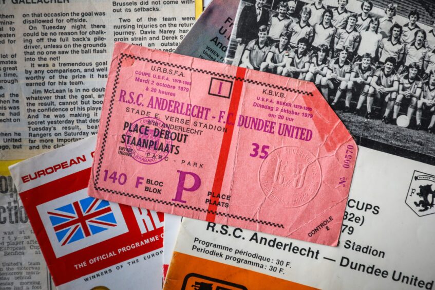 An original ticket from the Dundee United v Anderlect match in October 1979. 