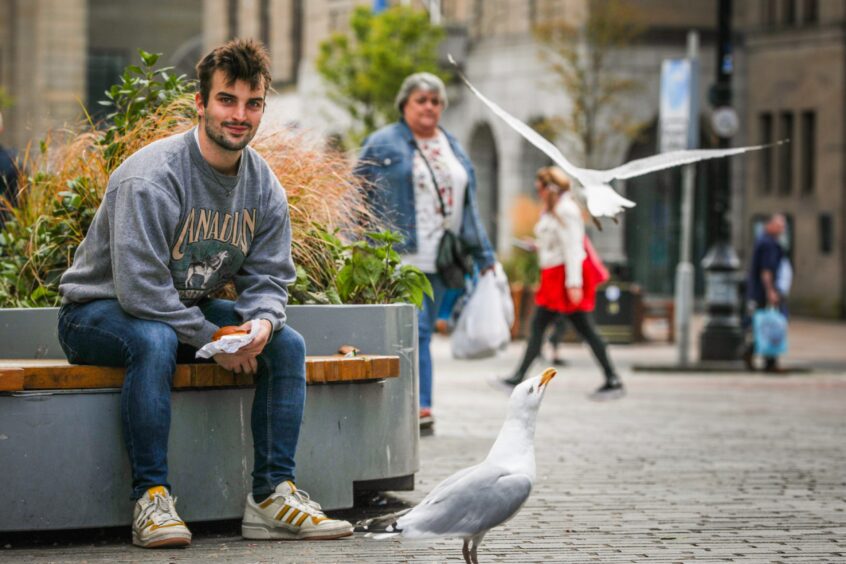 James had his donut pinched by a gull outside the Overgate.