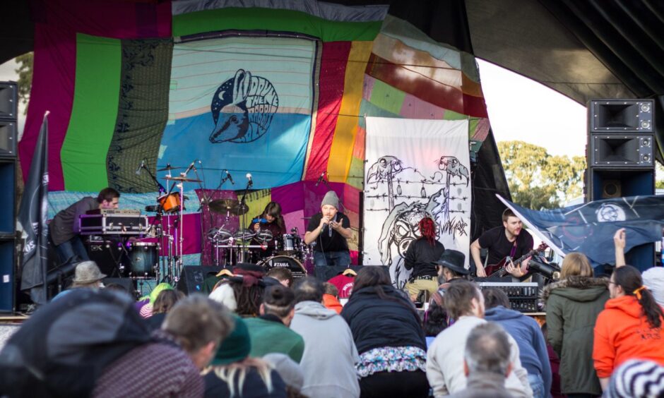 Hector Bizerk on stage during the 2014 Doune the Rabbit Hole festival.
