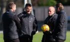 Gordo Forrest, second from right, on the training ground with Dundee United