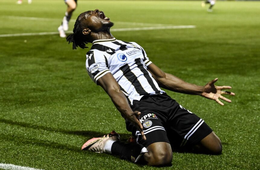 Toyosi Olusanya celebrates a Euro strike against Brann.