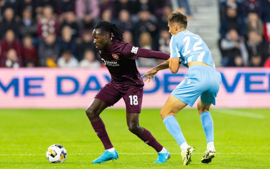 Malachi Boateng in action for Hearts in Europa League qualifying. Image: Ross Parker/SNS