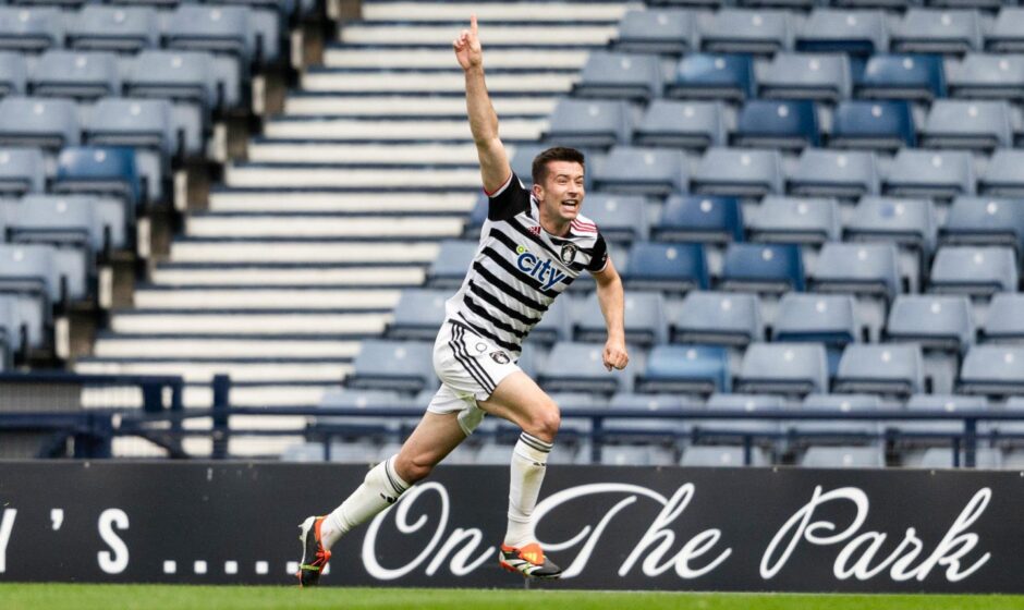 Cammy Kerr celebrates against Partick Thistle. Image: Mark Scates/SNS