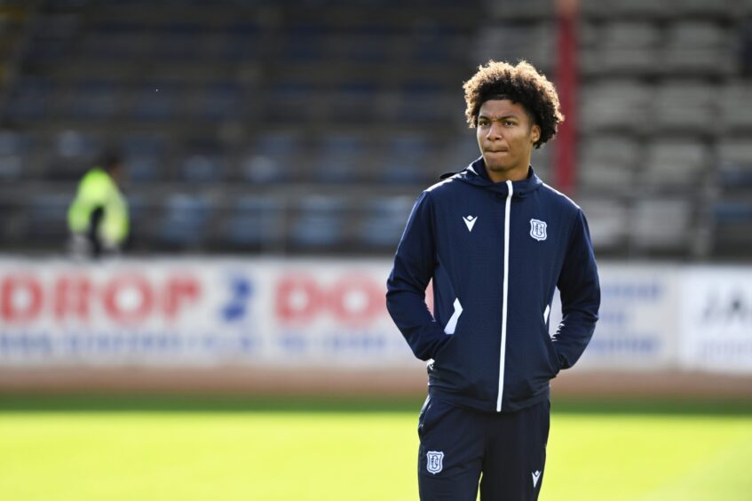 Seun Adewumi joined Dundee on loan from Burnley in August. Image: Rob Casey/SNS