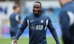 Fankaty Dabo warming up with Raith Rovers.