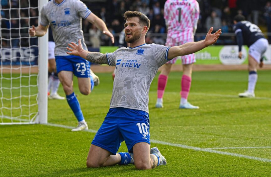 Matty Kennedy celebrates his winner at Dundee