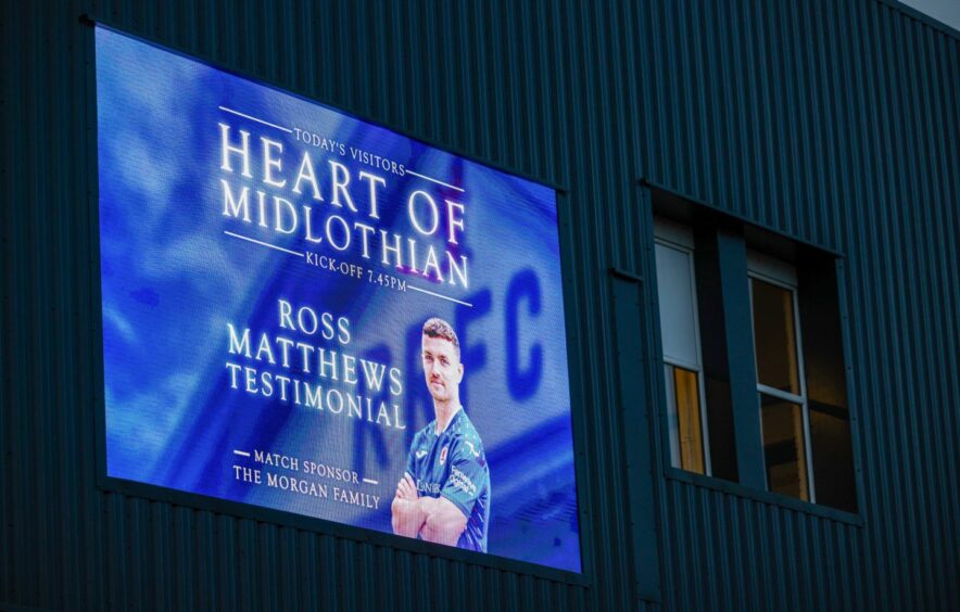 Ross Matthews' testimonial was advertised on the new LED screen at Stark's Park.