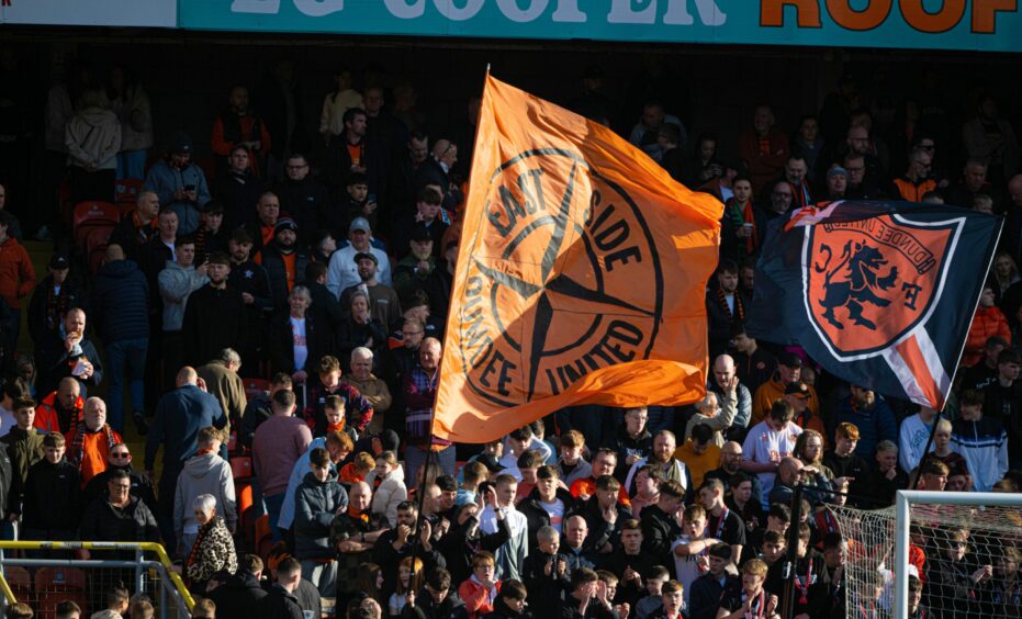 The Dundee United fans before a game against Hibs.