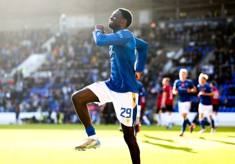 Benji Kimpioka celebrates his second goal against Ross County.