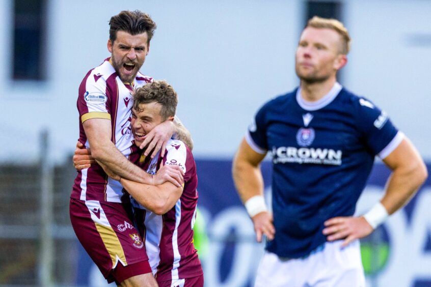 St Johnstone celebrate their equaliser through Graham Carey. Image: Craig Foy/SNS