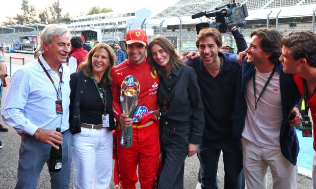 Rebecca Donaldson celebrates Carlos Sainz's Grand Prix win