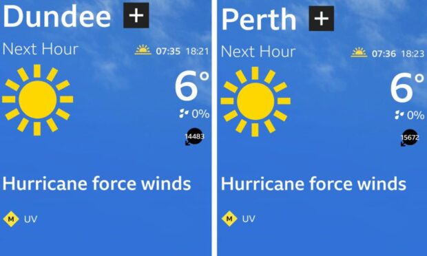 BBC showing hurricane force winds across the UK