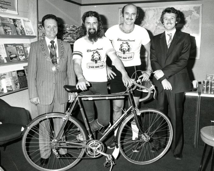 The Big Yin makes a stop at Colin Ramsay's travel agency in Dundee in 1980.