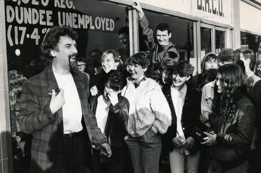 Crowds greet Billy Connolly as he opens the new premises in Dundee. 