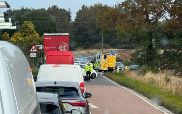 Crash blocks the A92 near to Ladybank in Fife.