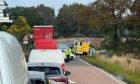 Crash blocks the A92 near to Ladybank in Fife.