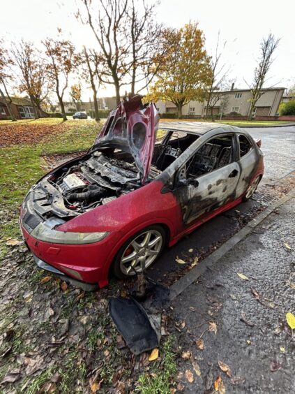 The fire damaged car on Balbirnie Road, Glenrothes. 