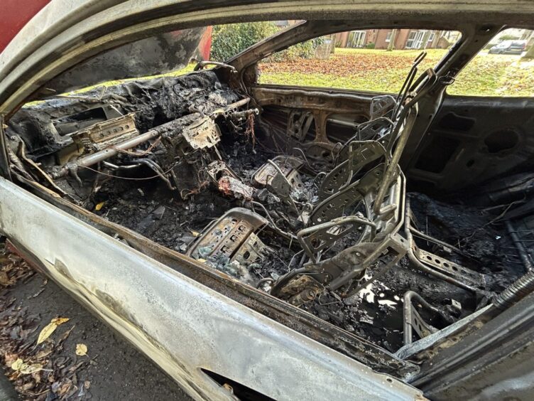 Inside the fire-damaged Honda.