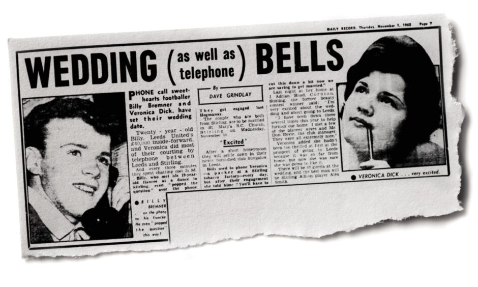 a newspaper clipping showing how the "coin-box courtship" made headlines in 1962 after Billy and Vicky got engaged.