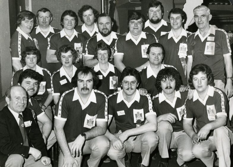 The Scotland team, featuring Fifer Jocky Wilson, are photographed before the match. 